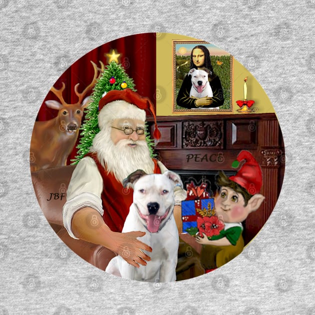 Santa at Home with his White Pit Bull by Dogs Galore and More